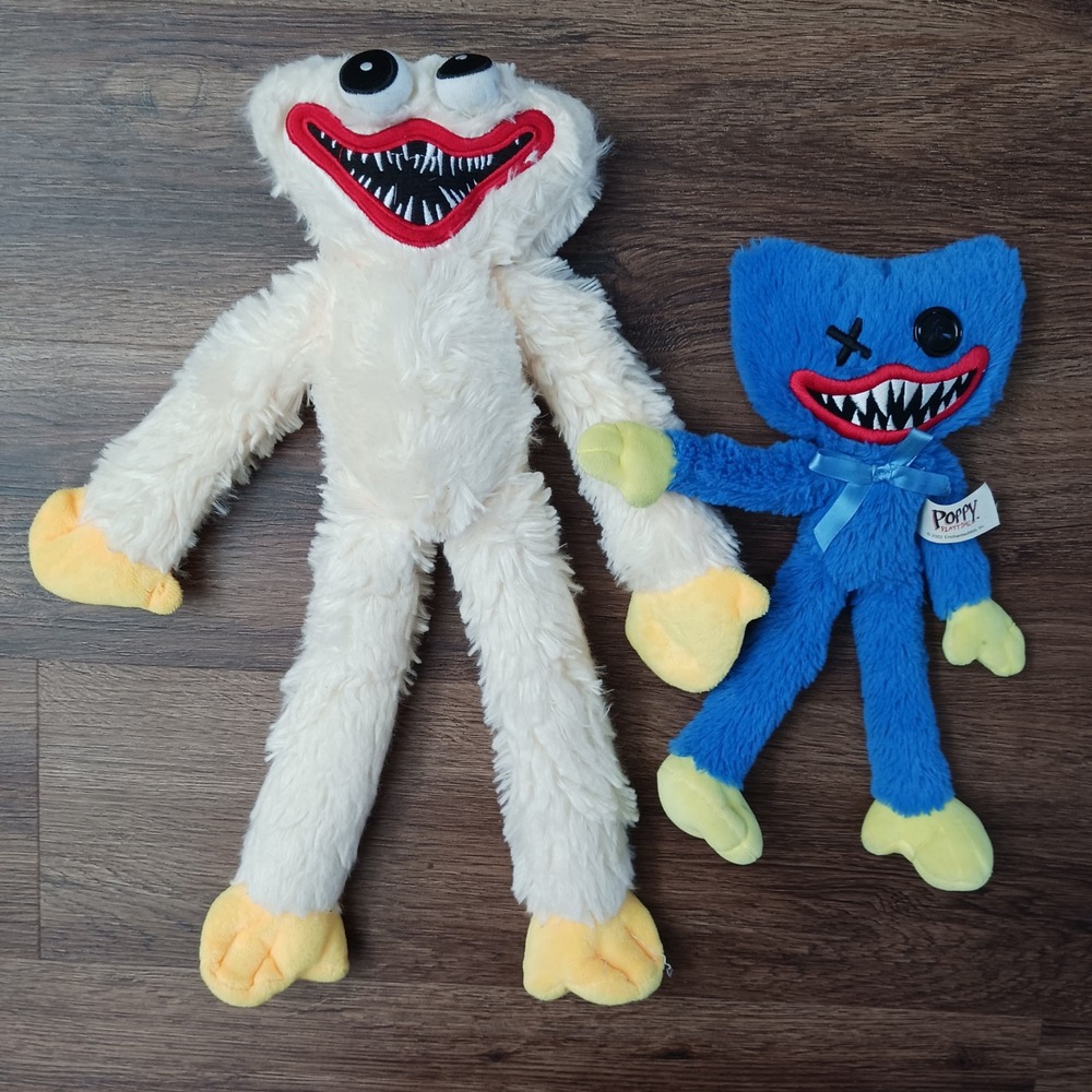 Poppy Playtime Huggy Wuggy Plush Set Blue and Cream Horror Game Figures 2022